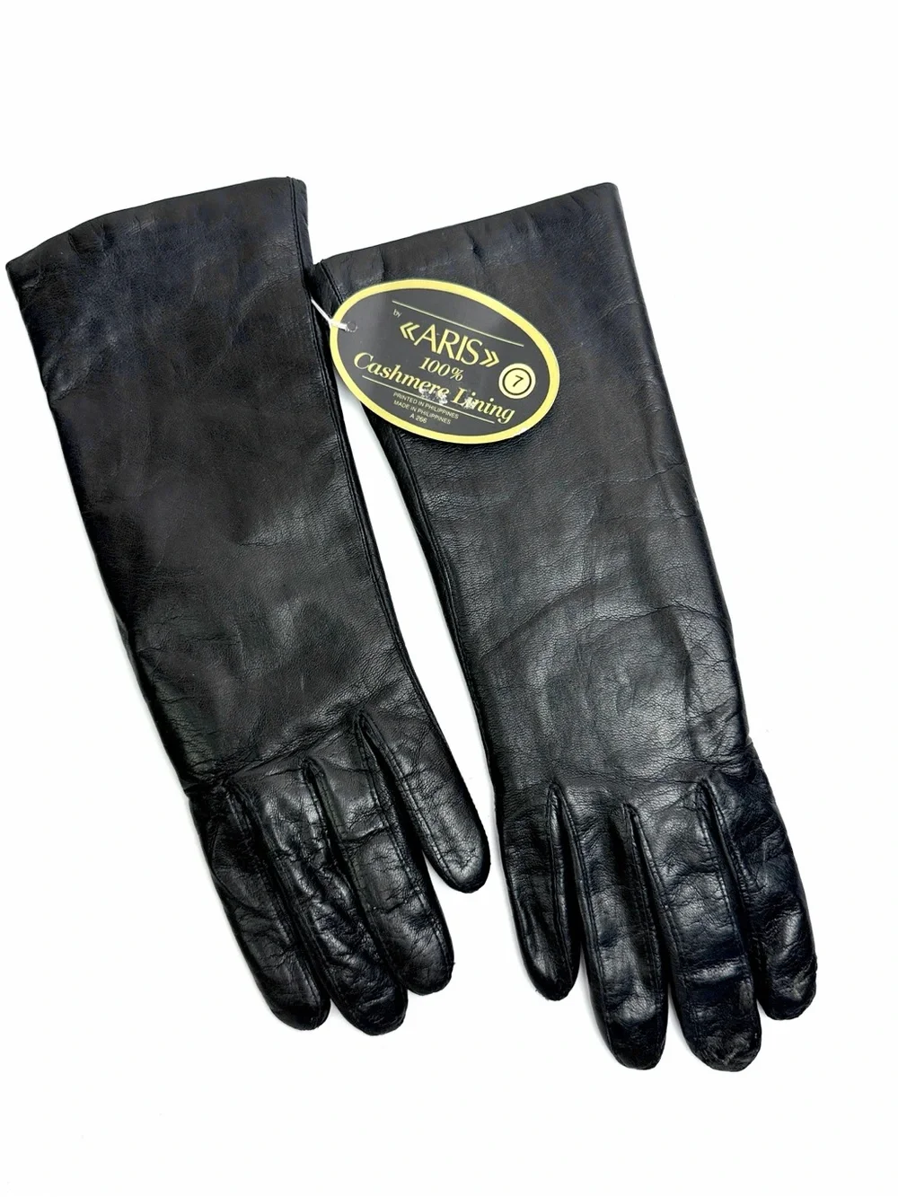 NWT Aris Black Leather Gloves Cashmere Lined Women’s Size 7 Vintage